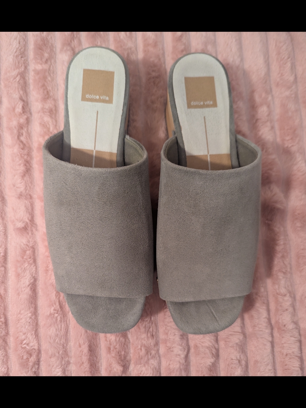 Dolce Vita Gray Suede Wood Platform Mule Slides